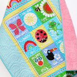 Kristin Blandford Designs Girl Minky Baby Quilt, Ladybug Nursery Bedding, Handmade Blanket, Newborn Girl Gift, Animals Owls Rainbow, Blue Pink Red, Baby Shower Butterfly