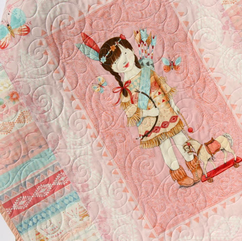 Aztec Girl Quilt Indian Dream Catchers Feathers Coral Pink Crib Bed