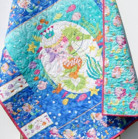 Baby Blanket, Nautical Crib Bedding, Mermaid Girls Quilt, Newborn Baby Gift, Ocean Nursery Theme