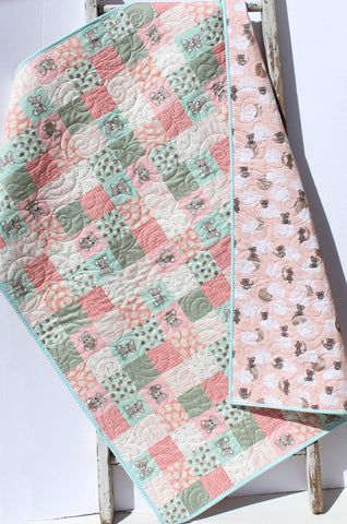 Baby Girl Quilt Handmade Newborn Blanket Coral Teddy Bear