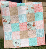Baby Girl Quilt, Pastel Woodland Forest, Crib Nursery Blanket, Baby Bedding Blanket, Handmade Quilt