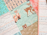 Baby Girl Quilt, Pastel Woodland Forest, Crib Nursery Blanket, Baby Bedding Blanket, Handmade Quilt