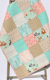 Baby Girl Quilt, Pastel Woodland Forest, Crib Nursery Blanket, Baby Bedding Blanket, Handmade Quilt