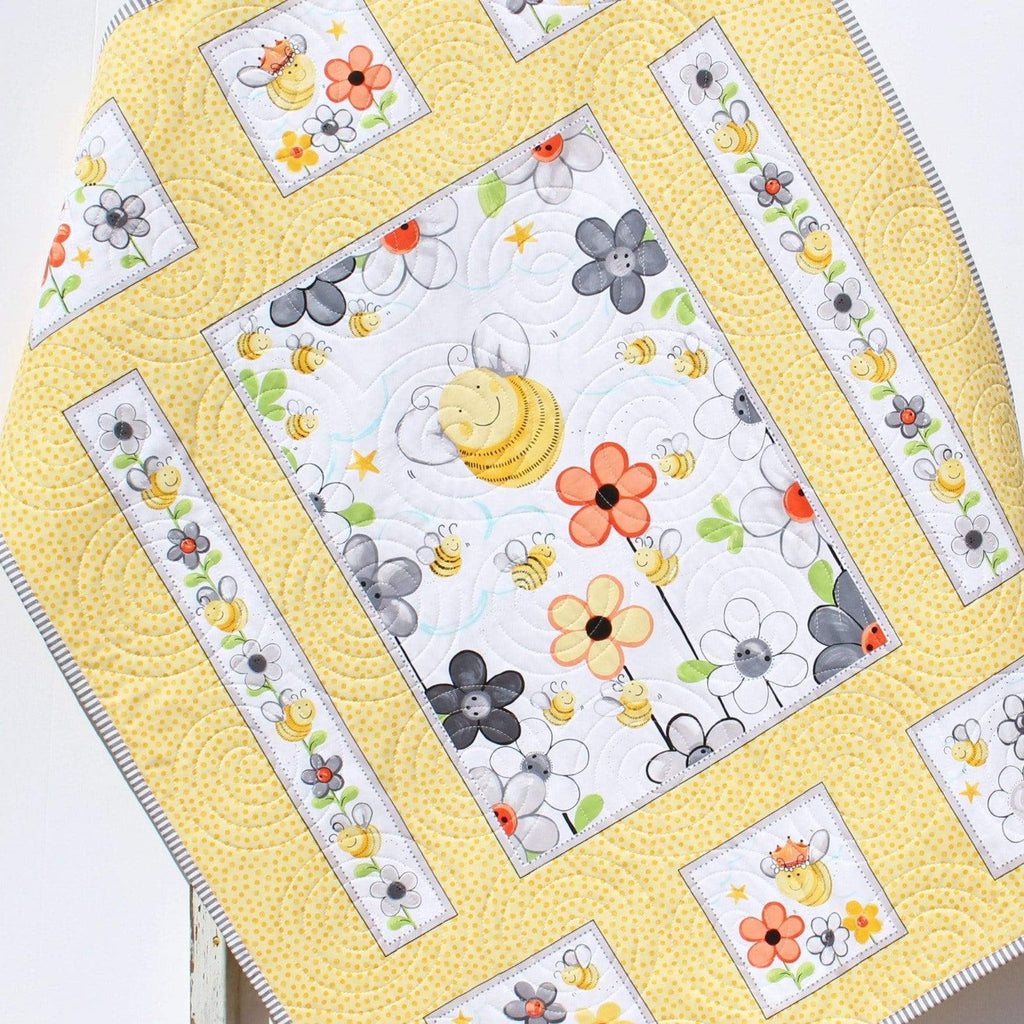 Kristin Blandford Designs Girl Quilts Baby Quilt Bee Baby Blanket Honeybee Floral Bedding Gender Neutral Newborn Monogram Gift Yellow Grey Gray Green Personalize Named Initials