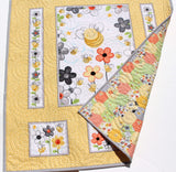 Kristin Blandford Designs Girl Quilts Baby Quilt Bee Baby Blanket Honeybee Floral Bedding Gender Neutral Newborn Monogram Gift Yellow Grey Gray Green Personalize Named Initials