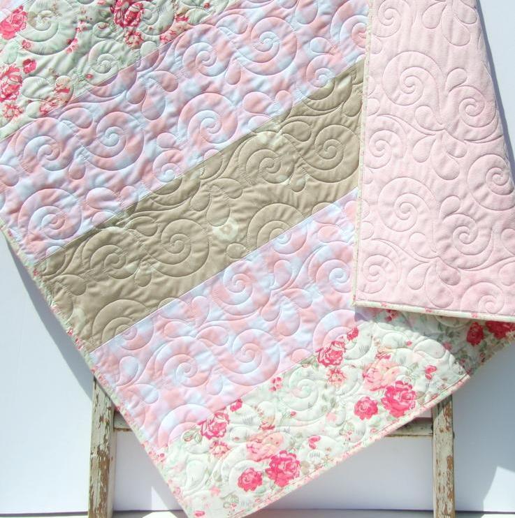 Baby Quilt, Floral Minky Blanket, Farmhouse Plaid, Flower Crib Bedding, Vintage Chic Roses, Handmade Modern Gift