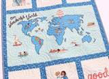 Kristin Blandford Designs Girl Quilts Baby Quilt Our Wonderful World Blanket Bedding Gender Neutral Newborn Monogram Gift Personalize Named Initials Map Ethnicities Cultures