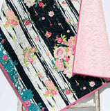 Boho Baby Quilt, Navy Girl Quilt, Floral Baby Blanket, Crib Bedding, Floral Crib Blanket