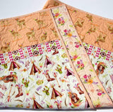 Kristin Blandford Designs Girl Quilts Boho Nursery Quilt, Cactus Crib Blanket, Baby Girl Deer Quilt, Fawn Blanket, Nursery Decor Aztec Flowers Coral Peach Newborn Gift for Her