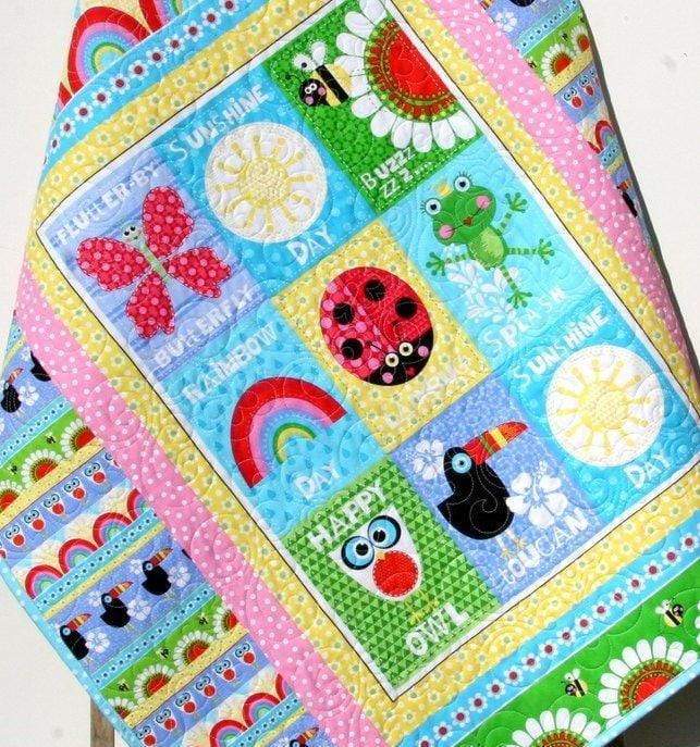 Butterfly Baby Quilt, Ladybug Nursery Bedding, Handmade Blanket, Newborn Girl Gift, Animals Owls Rainbow, Blue Pink Red, Baby Shower, Cot