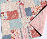 Kristin Blandford Designs Girl Quilts Farmhouse Baby Quilt, Flower Minky Blanket, Modern Floral Crib Bedding Mauve Roses Blue Gold Girls Handmade Modern Quilt Personalize Name