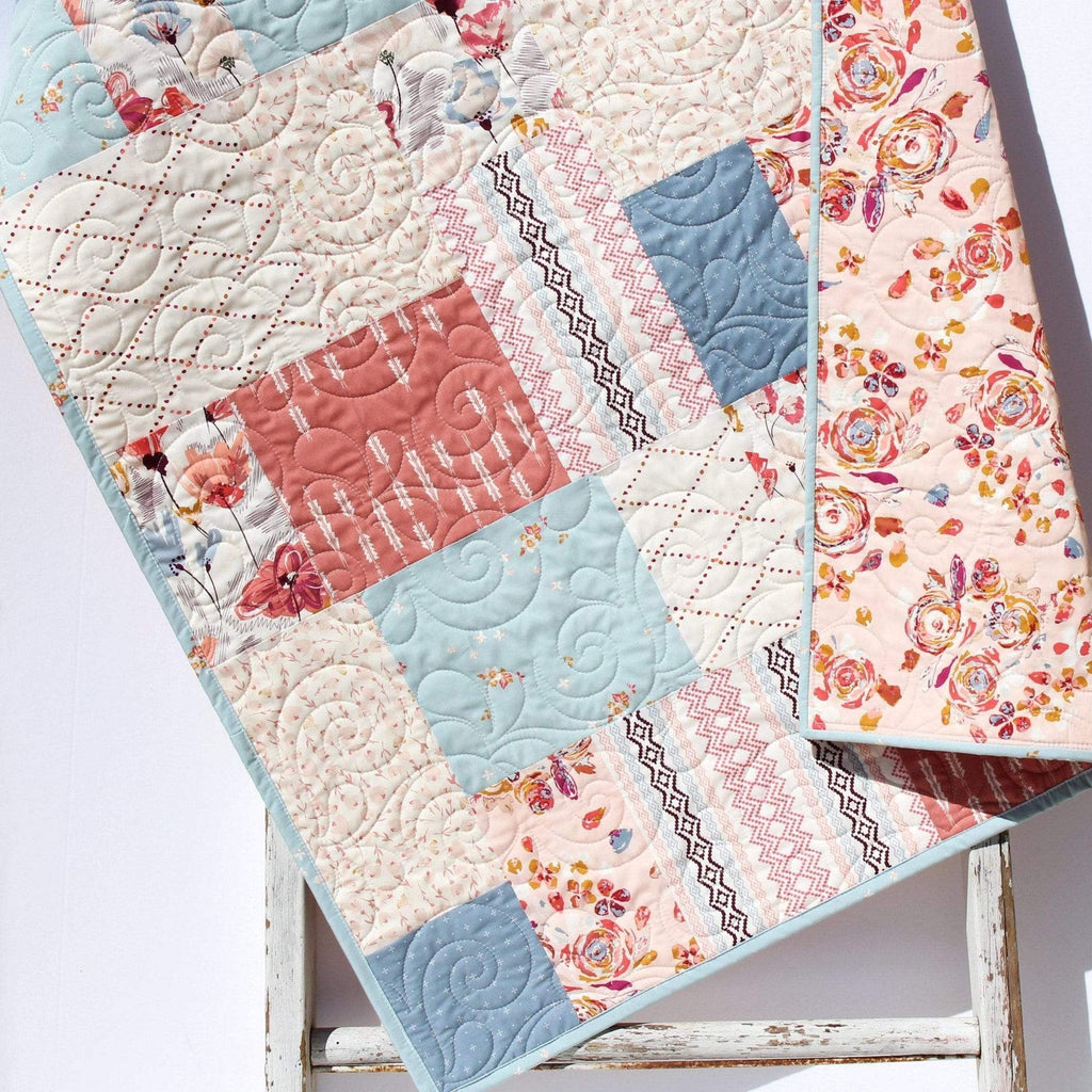 Farmhouse Baby Quilt, Flower Minky Blanket, Modern Floral Crib Bedding
