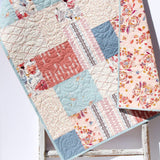 Kristin Blandford Designs Girl Quilts Farmhouse Baby Quilt, Flower Minky Blanket, Modern Floral Crib Bedding Mauve Roses Blue Gold Girls Handmade Modern Quilt Personalize Name