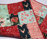 Floral Baby Quilt, Woodland Red Navy Blue, Deer Baby Girl Bedding, Modern Nursery Crib Blanket