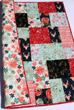 Floral Baby Quilt, Woodland Red Navy Blue, Deer Baby Girl Bedding, Modern Nursery Crib Blanket