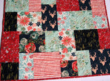 Floral Baby Quilt, Woodland Red Navy Blue, Deer Baby Girl Bedding, Modern Nursery Crib Blanket