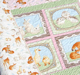 Forest Baby Quilt, Girl Baby Bedding, Woodland Nursery Blanket, Pastel Toddler Bedding