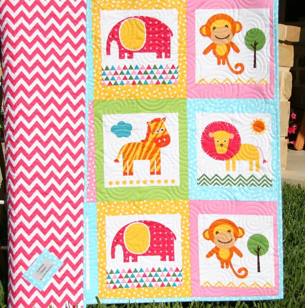 Girl Zoo Animal Quilt, Baby or Toddler Jungle Crib Bedding