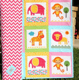 Girl Zoo Animal Quilt, Baby or Toddler Jungle Crib Bedding