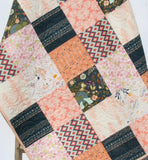 Kristin Blandford Designs Girl Quilts LAST ONE Baby Girl Quilt, Navy Coral Nursery Bedding, Newborn Floral Shower Gift, Handmade Patchwork Quilt Soft Boho Chic Personalized Woodland Aztec