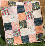 Kristin Blandford Designs Girl Quilts LAST ONE Baby Girl Quilt, Navy Coral Nursery Bedding, Newborn Floral Shower Gift, Handmade Patchwork Quilt Soft Boho Chic Personalized Woodland Aztec
