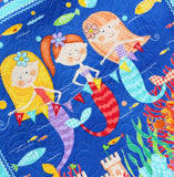 Kristin Blandford Designs Girl Quilts Mermaid Baby Blanket, Nautical Crib Bedding, Girls Quilt, Newborn Baby Gift, Ocean Nursery Theme, Sand Castle Fish Beach Blue Aqua Purple