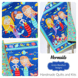 Kristin Blandford Designs Girl Quilts Mermaid Baby Blanket, Nautical Crib Bedding, Girls Quilt, Newborn Baby Gift, Ocean Nursery Theme, Sand Castle Fish Beach Blue Aqua Purple