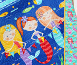 Kristin Blandford Designs Girl Quilts Mermaid Baby Blanket, Nautical Crib Bedding, Girls Quilt, Newborn Baby Gift, Ocean Nursery Theme, Sand Castle Fish Beach Blue Aqua Purple