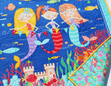 Kristin Blandford Designs Girl Quilts Mermaid Baby Blanket, Nautical Crib Bedding, Girls Quilt, Newborn Baby Gift, Ocean Nursery Theme, Sand Castle Fish Beach Blue Aqua Purple