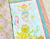 Mermaid Quilt, Baby Bedding, Nursery Decor Baby Girl Blanket, Ocean Sea Nautical