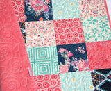 Minky Blanket, Baby Girl Quilt, Navy Coral Nursery Bedding, Newborn Floral Shower Gift, Handmade Patchwork Quilt Soft Boho Chic Personalized