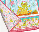 Kristin Blandford Designs Girl Quilts Nautical Baby Girl Quilt, Mermaid Bedding, Sea Life Decor, Seahorse Blanket Pink Aqua Blue Unique Newborn Gift Baby Shower, Ready to Ship