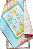 Kristin Blandford Designs Girl Quilts Nautical Baby Girl Quilt, Mermaid Bedding, Sea Life Decor, Seahorse Blanket Pink Aqua Blue Unique Newborn Gift Baby Shower, Ready to Ship