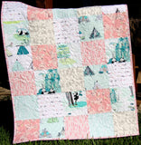 Panda Quilt, Shabby Chic Coral Blue Baby Bedding, Toddler Blanket