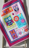SALE Baby Blanket Owl, Crib Quilt, Pink Purple Aqua Blue, Butterfly Nursery Decor, Flowers Floral Cot, Baby Shower Gift, Newborn Stroller