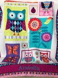 SALE Baby Blanket Owl, Crib Quilt, Pink Purple Aqua Blue, Butterfly Nursery Decor, Flowers Floral Cot, Baby Shower Gift, Newborn Stroller