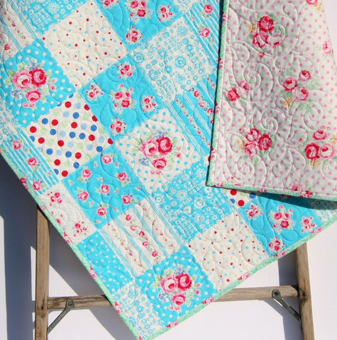 Shabby Chic Quilt, Roses Flowers Crib Bedding, Nursery Blanket, Girl Patchwork