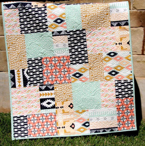 Tribal Modern Block Quilt, Arizona Aztec Crib Bedding