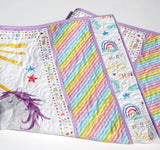 Unicorn Baby Quilt, Girl Nursery Bedding, Rainbow Blanket, Pink Blue Purple, Horses Stars Crib, Modern Infant Newborn Gift Shower, Grandbaby