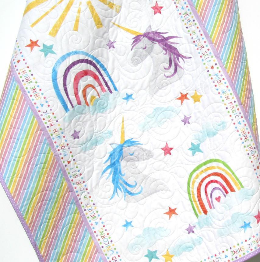 Unicorn Baby Quilt, Girl Nursery Bedding, Rainbow Blanket, Pink Blue P
