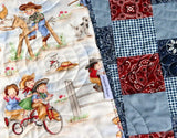 Western Baby Quilt Cowgirl Blanket Nursery Bedding Red Blue Bandana Patchwork Girl Horse Country