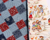 Western Baby Quilt Cowgirl Blanket Nursery Bedding Red Blue Bandana Patchwork Girl Horse Country