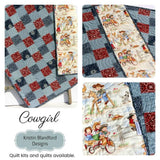 Western Baby Quilt Cowgirl Blanket Nursery Bedding Red Blue Bandana Patchwork Girl Horse Country
