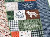 Kristin Blandford Designs Handmade Baby Quilt, Woodland Theme for Boys, Adventure is Calling, Camping Outdoors Forest Animals Bear Deer Moose Plaid Personalize Names