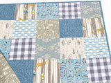 Kristin Blandford Designs Light Blue Plaid Patchwork Quilt Kit in Baby Throw Twin Sizes Boy Nursery Crib Blanket DIY Do It Yourself Project Forest Woodland Fabrics