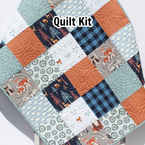 Kristin Blandford Designs Little Forester Patchwork Quilt Kit in Baby Throw and Twin Sizes Nursery Crib Blanket DIY Do It Yourself Project Forest Woodland Fabrics