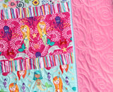 Kristin Blandford Designs Mermaid Baby Quilt, Girl Nautical Bedding, Sea Life Decor, Seahorse Blanket Pink Aqua Blue Unique Newborn Gift Baby Shower