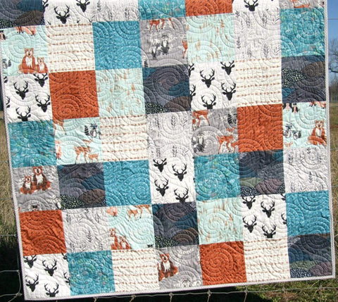 Minky Quilt, Woodland Throw, Adult Blankets, Arrows, Woodland Animals, Blue Deer Quilt, Homemade Large Quilt, Soft Blanket for Couch Gray