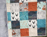 Minky Quilt, Woodland Throw, Adult Blankets, Arrows, Woodland Animals, Blue Deer Quilt, Homemade Large Quilt, Soft Blanket for Couch Gray