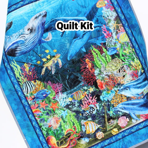 Kristin Blandford Designs Ocean Quilt Kit, Panel Fabrics, Sea Fish Octopus Whales, Nautical Crib Blanket, Quilting DIY Sewing Project, Boy or Girl, Beginner Quilt Kit
